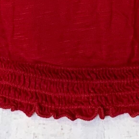 Lavish Red Smocked Hem Peasant Blouse Size S Off Shoulder - Picture 4 of 8